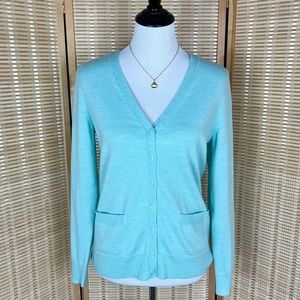 Lord & Taylor Aqua Merino Wool Minty Blue Cardigan
